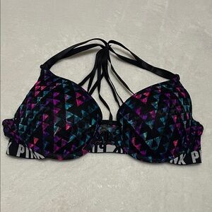 PINK Victoria's Secret Black and Pink Geometric Push Up Bra 34B